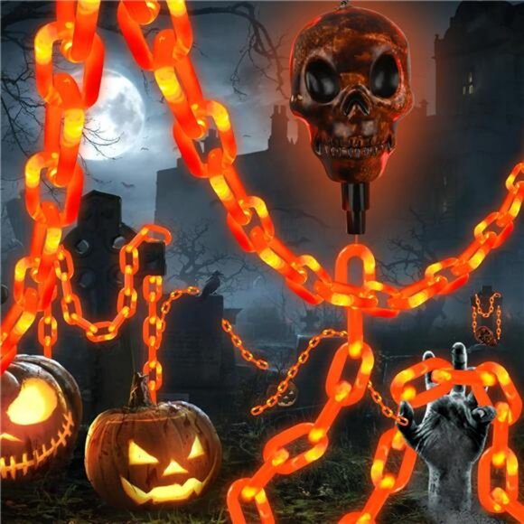 Battery Powered Plastic Chain Lights for Halloween Decorations, 5FT Orange - Picture 1 of 8